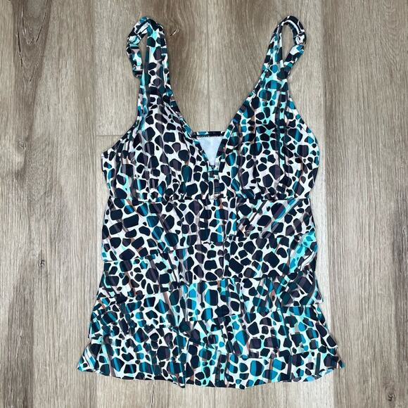 Swim Solutions Women's Blue/Black Floating Island Ruffled Tankini Swim Top sz 8 - Picture 2 of 5